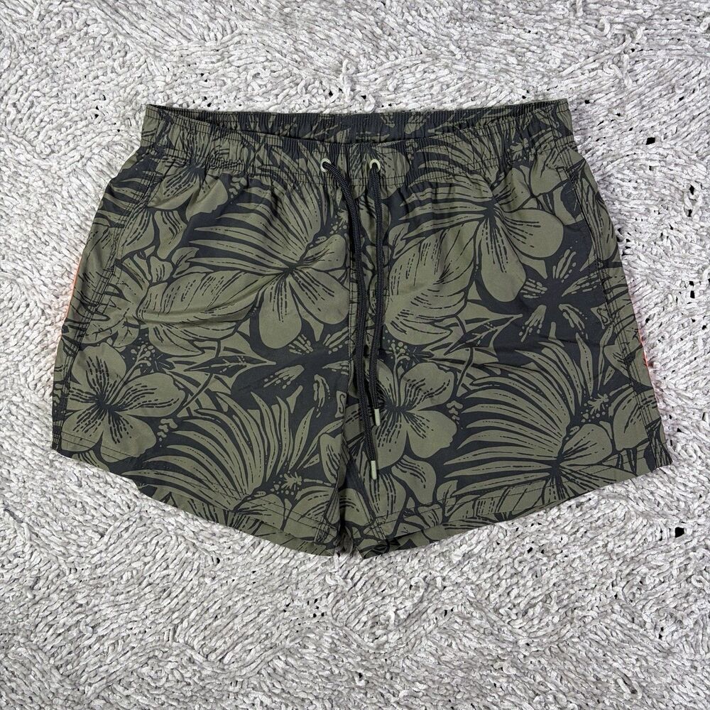 Sundek Swim Trunks Mens Medium Floral Green Lined Summer Beach Drawstring Surf
